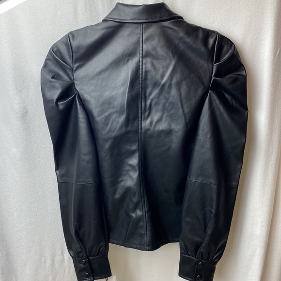 7 for all mankind Faux leather puff sleeve top NWT! Size S, black - Picture 13 of 15